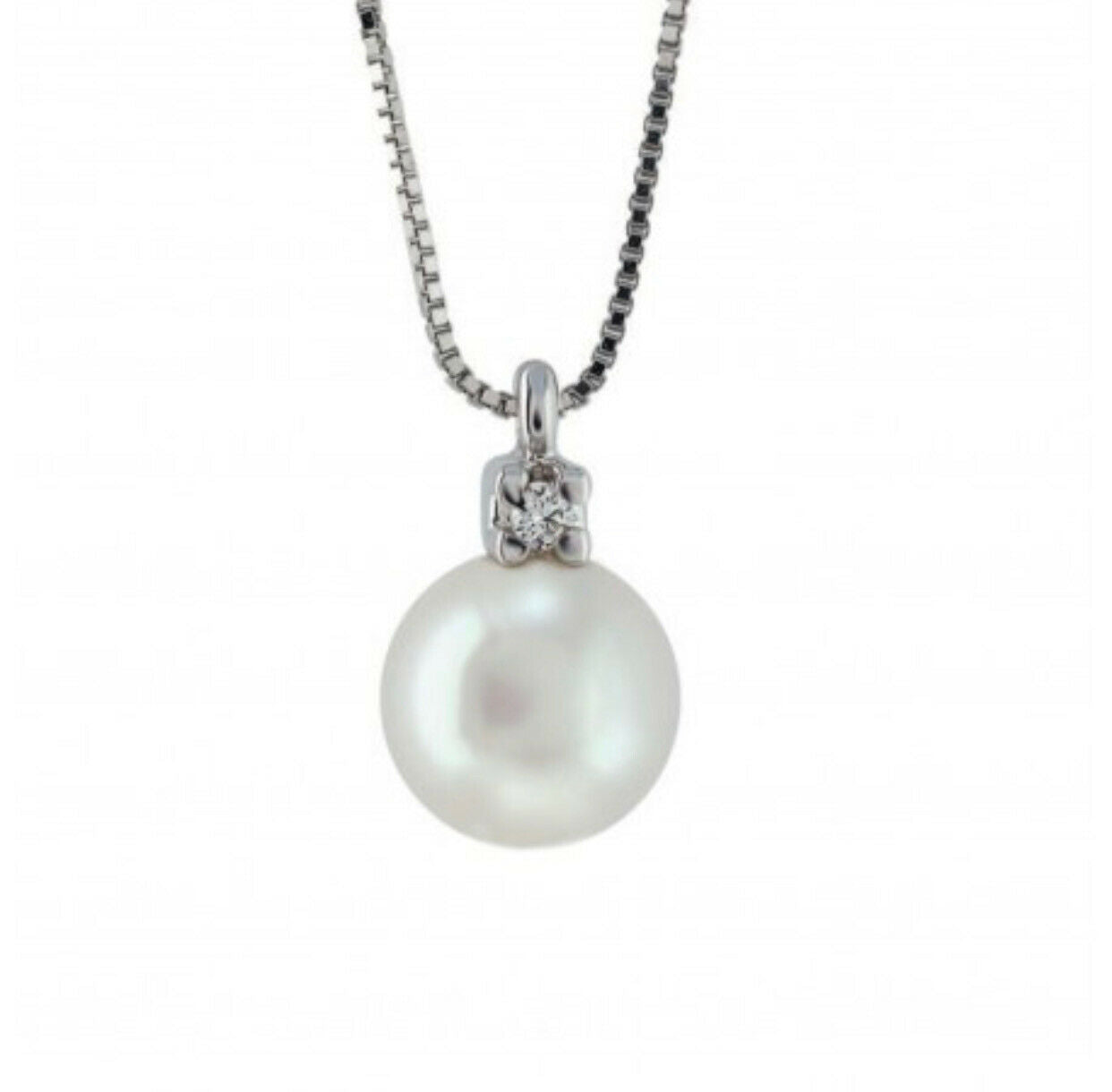 Girocollino Gemoro in oro bianco, diamanti e perle coltivate PPE324BIA