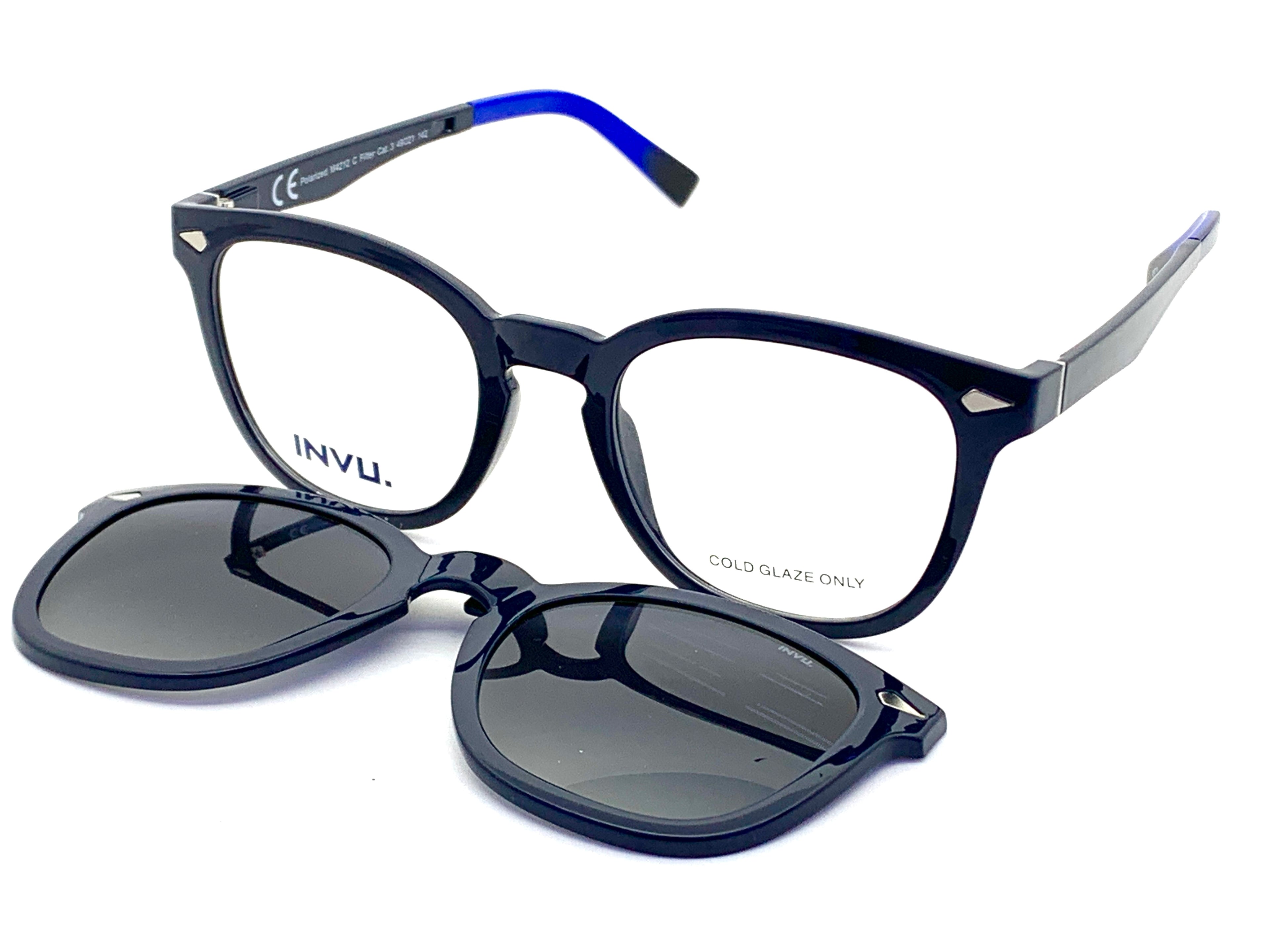 Invu. Montatura Unisex Con Clip-on Da Sole A Calamita Polarizzato Mod. M4212C