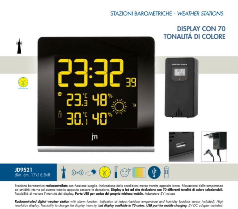 Justaminute Sveglia/Stazione Barometrica Digitale Con Led Multicolor JD9521
