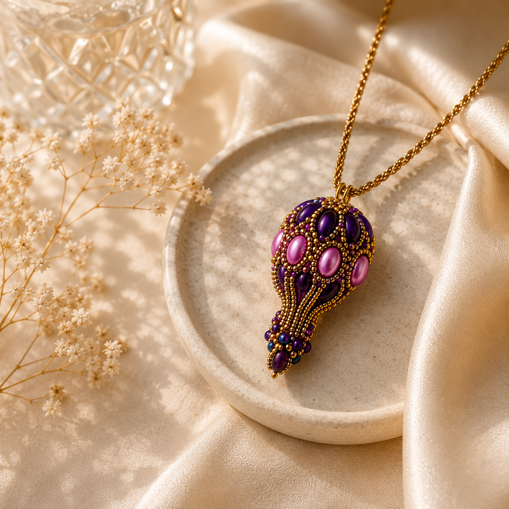 Collana Handmade Alisea Aura Viola Con Pendente A Mongolfiera