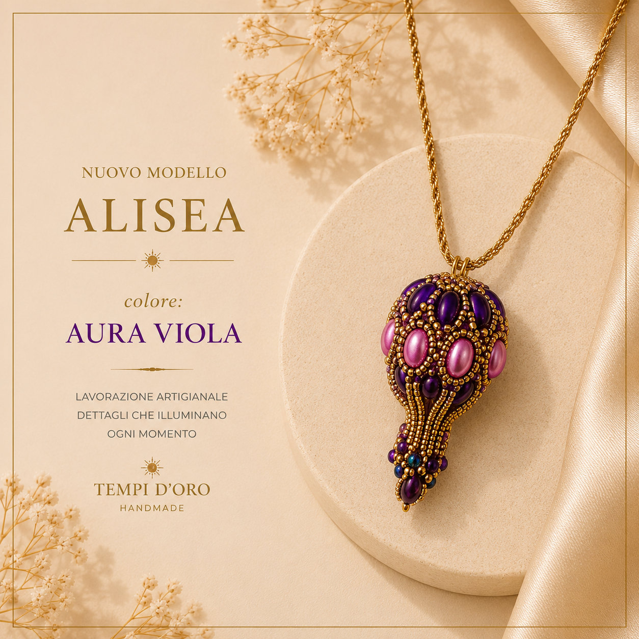 Collana Handmade Alisea Aura Viola Con Pendente A Mongolfiera