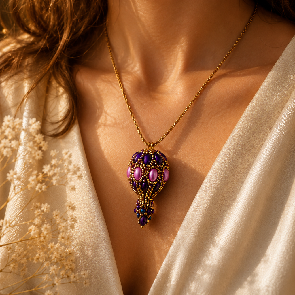 Collana Handmade Alisea Aura Viola Con Pendente A Mongolfiera