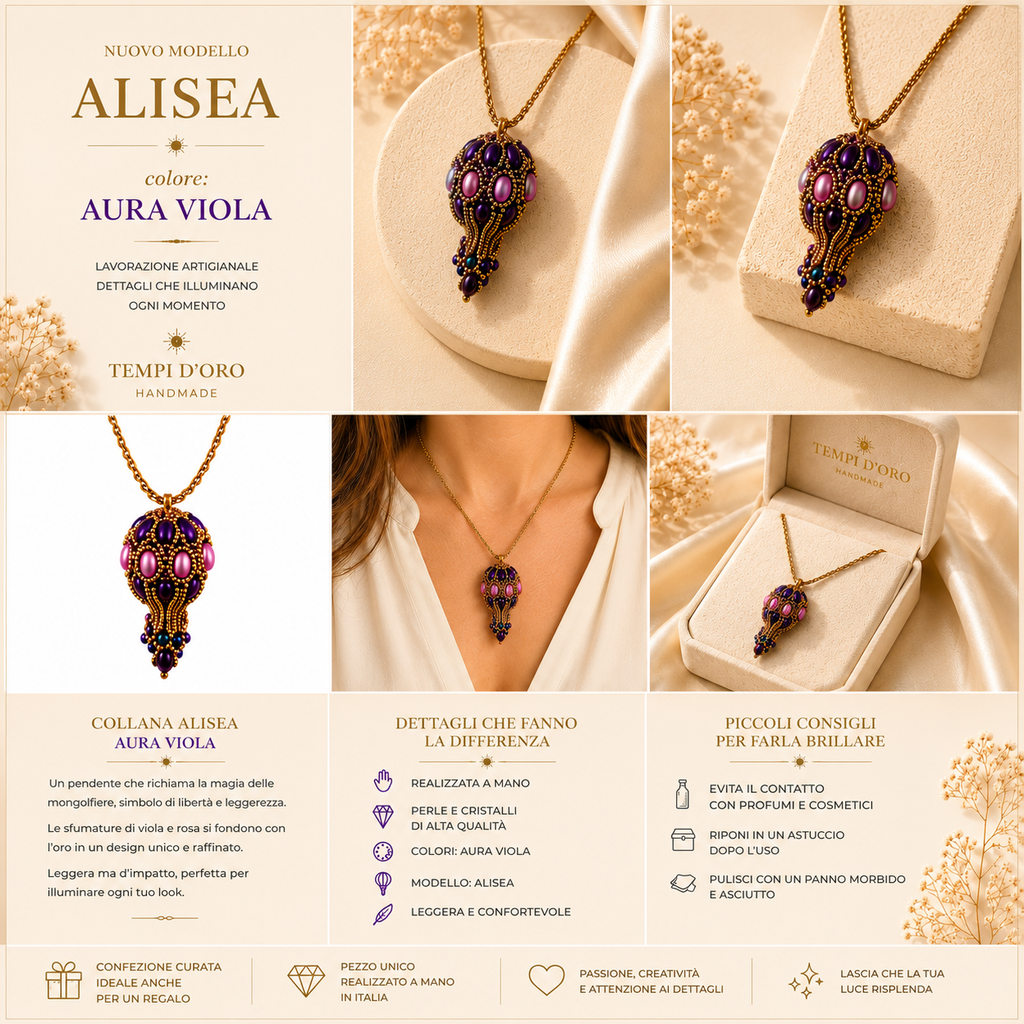 Collana Handmade Alisea Aura Viola Con Pendente A Mongolfiera