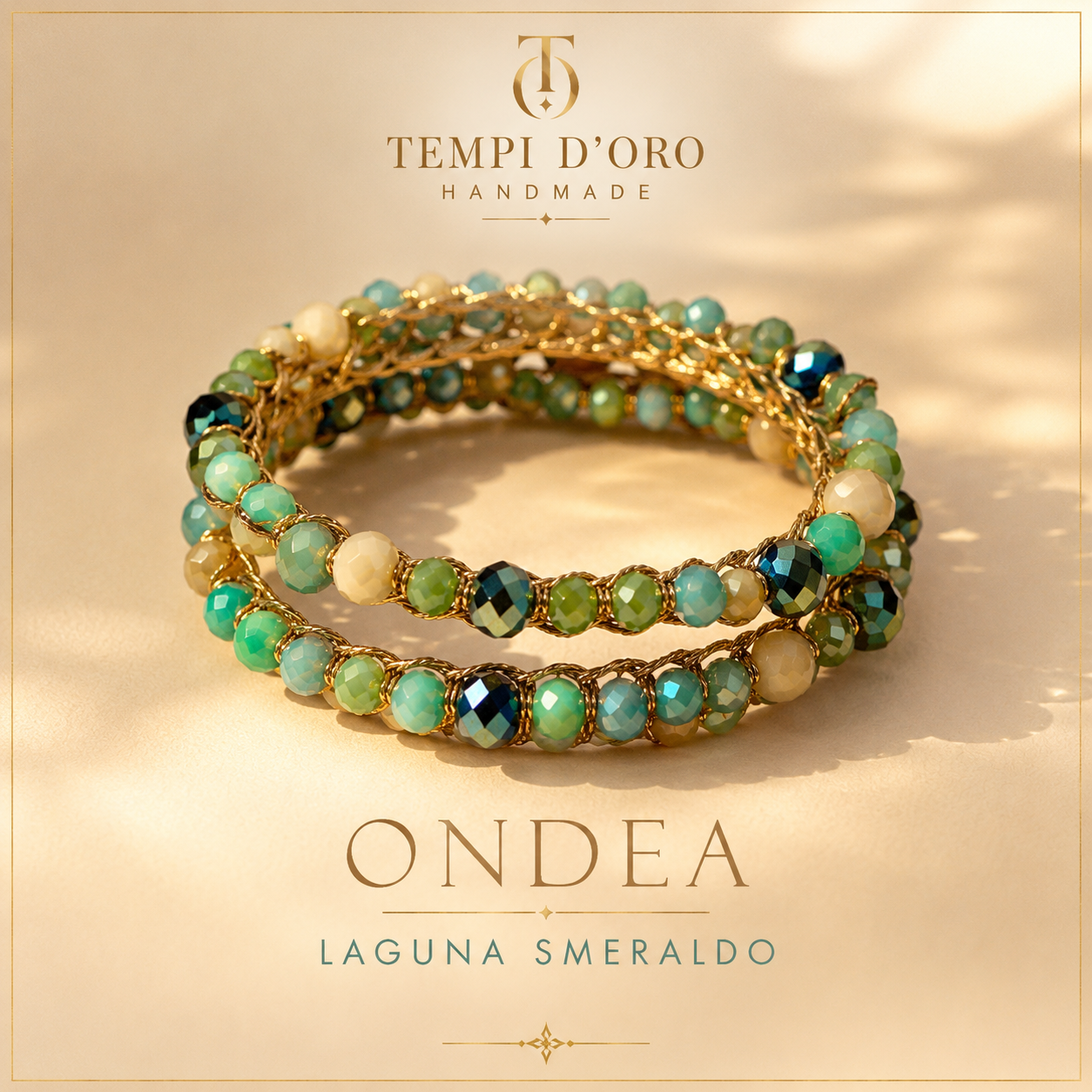 Bracciale Handmade Ondea – Laguna Smeraldo – Due Giri con cristalli sfaccettati