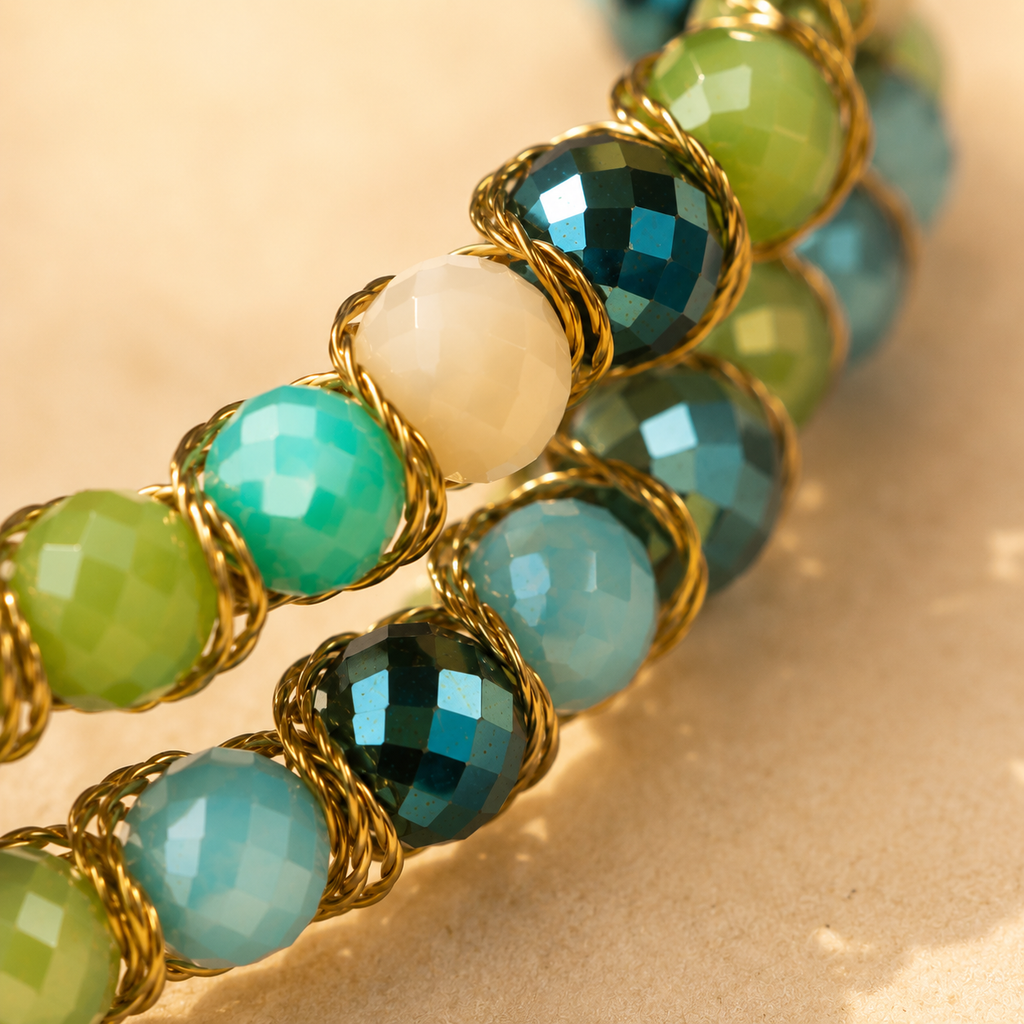 Bracciale Handmade Ondea – Laguna Smeraldo – Due Giri con cristalli sfaccettati