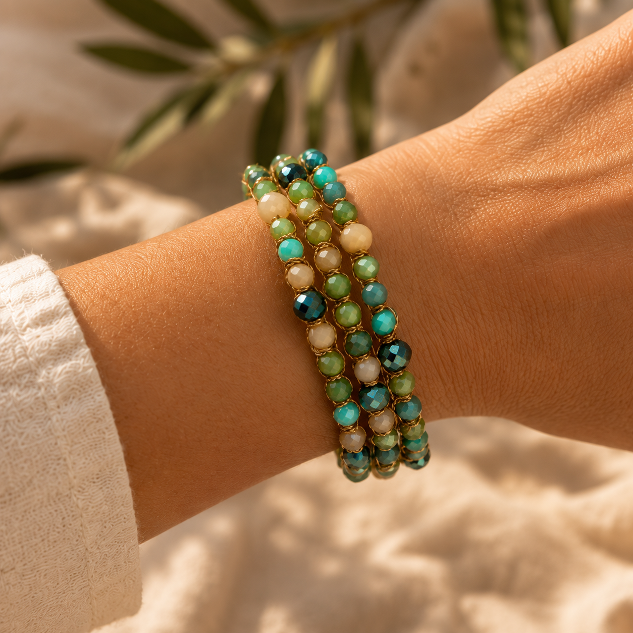 Bracciale Handmade Ondea – Laguna Smeraldo – Due Giri con cristalli sfaccettati