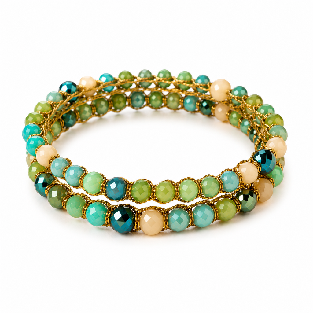 Bracciale Handmade Ondea – Laguna Smeraldo – Due Giri con cristalli sfaccettati