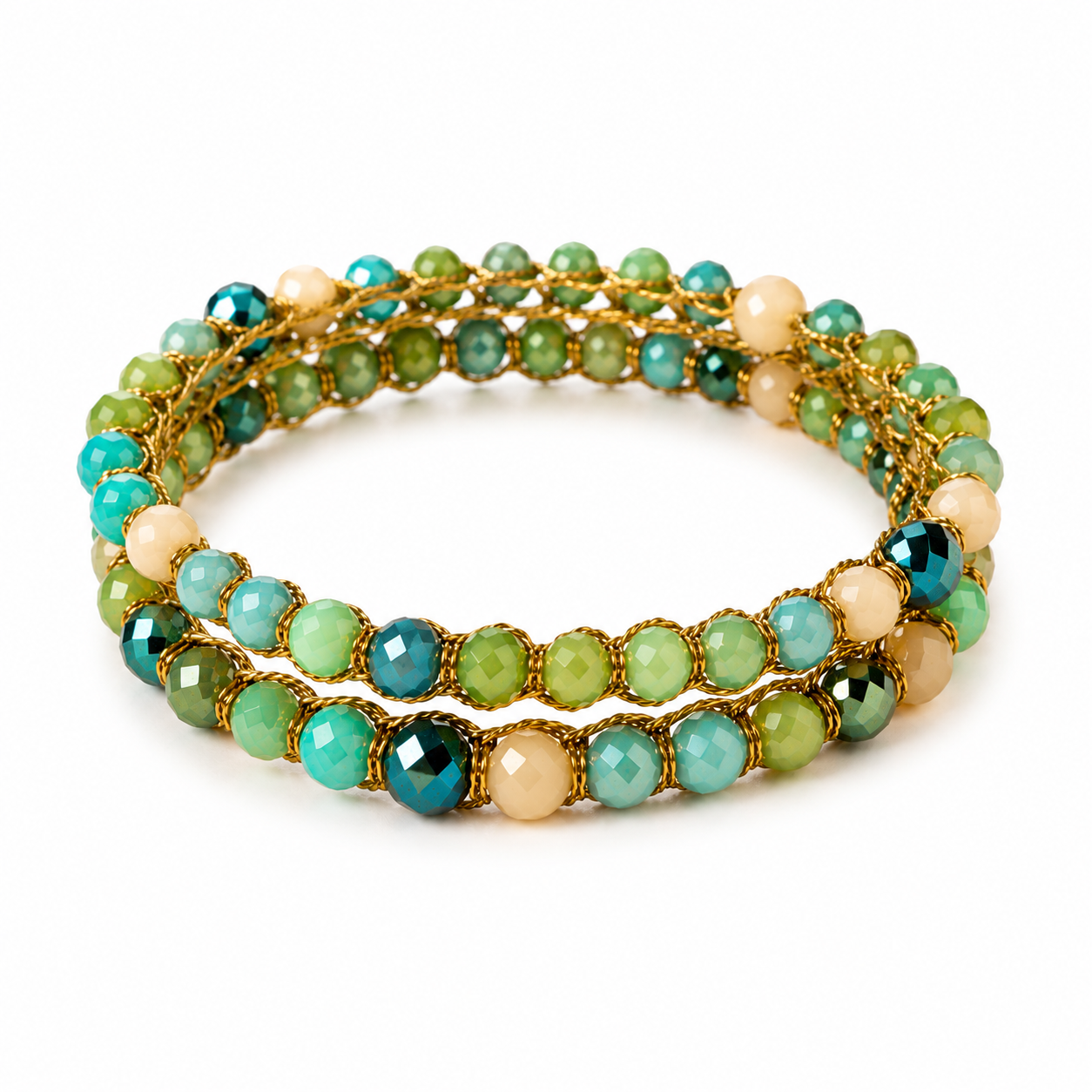 Bracciale Handmade Ondea – Laguna Smeraldo – Due Giri con cristalli sfaccettati