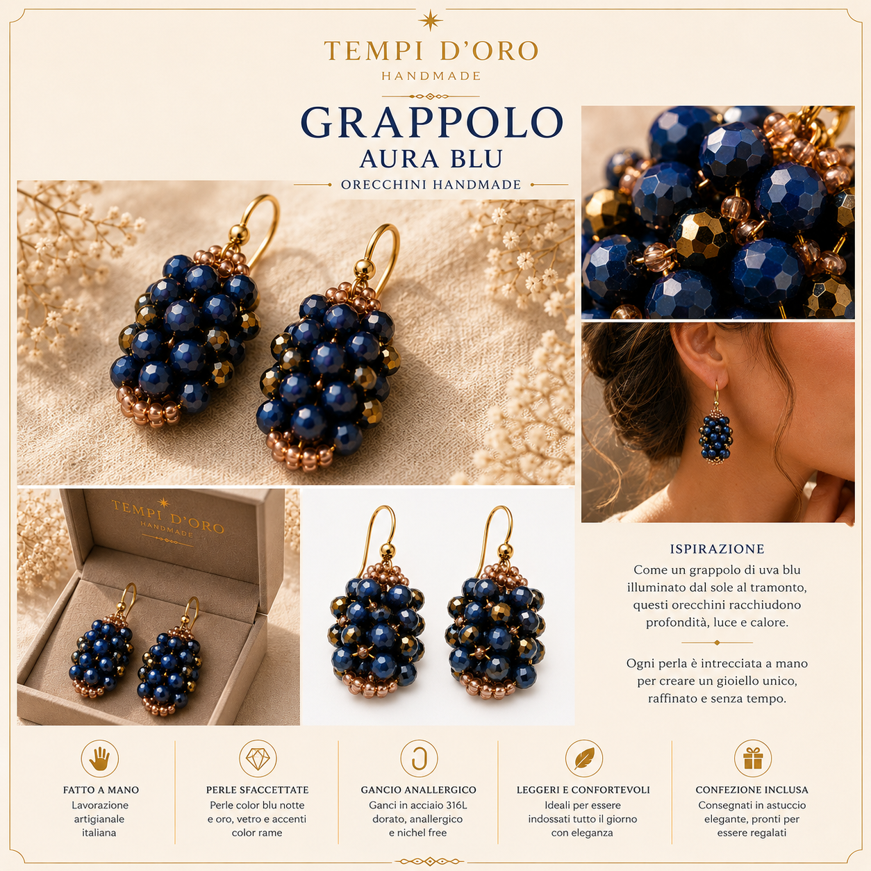 Orecchini Handmade Grappolo in Cristalli