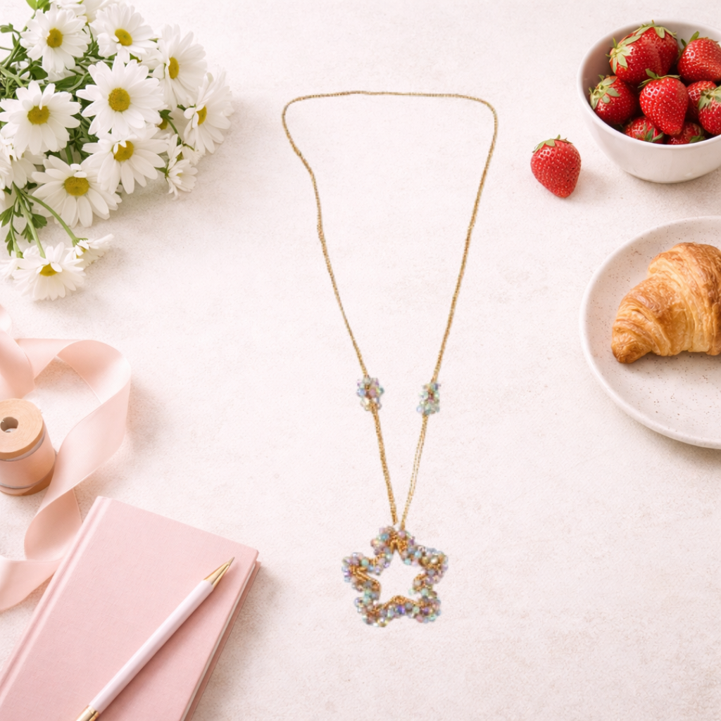 Collana handmade Stella Iridescente con cristalli sfaccettati multicolore