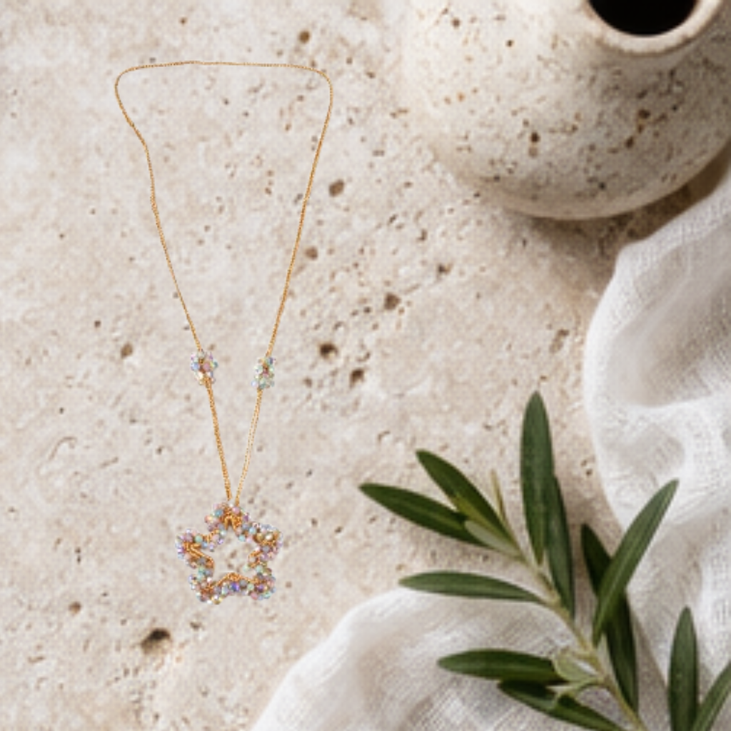 Collana handmade Stella Iridescente con cristalli sfaccettati multicolore