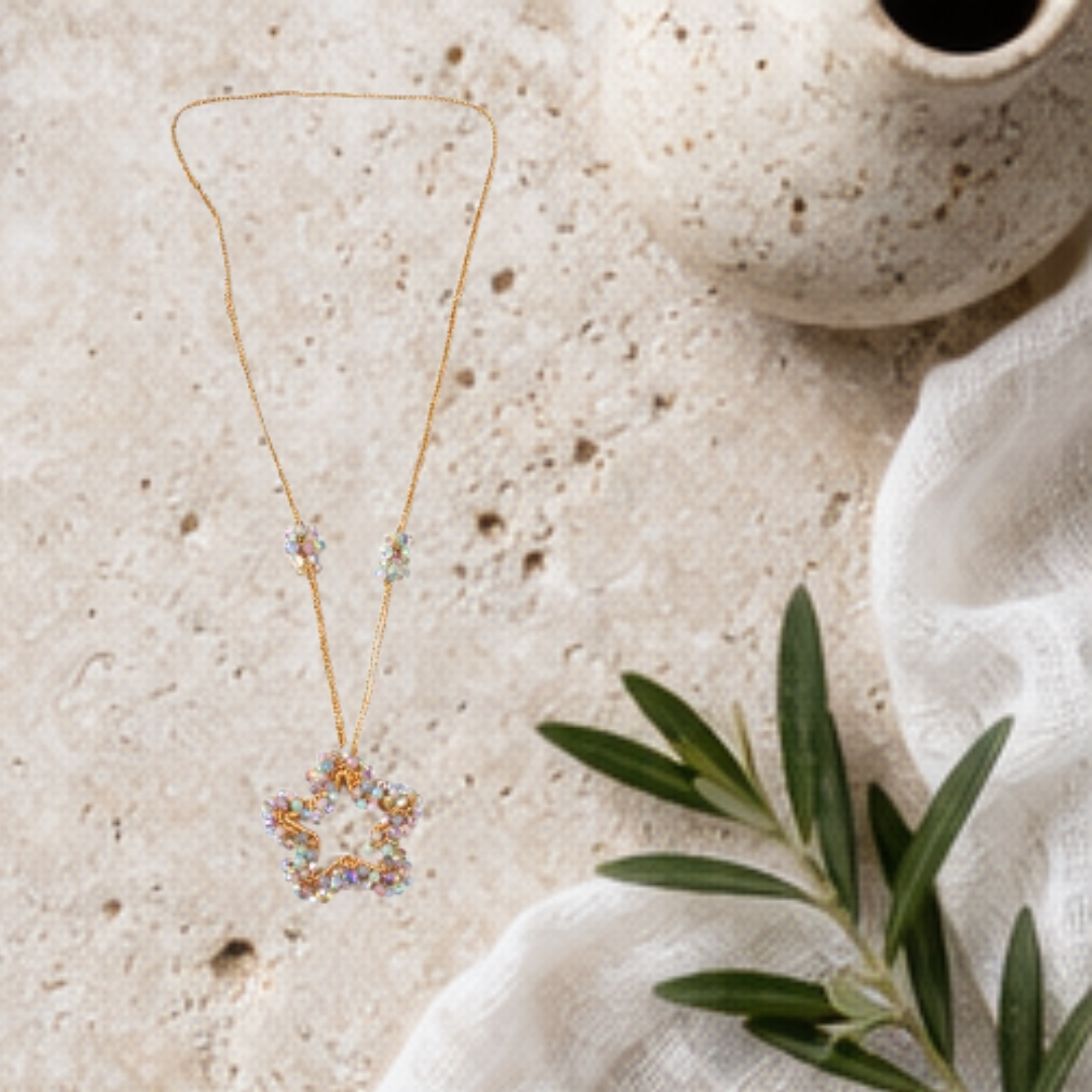 Collana handmade Stella Iridescente con cristalli sfaccettati multicolore
