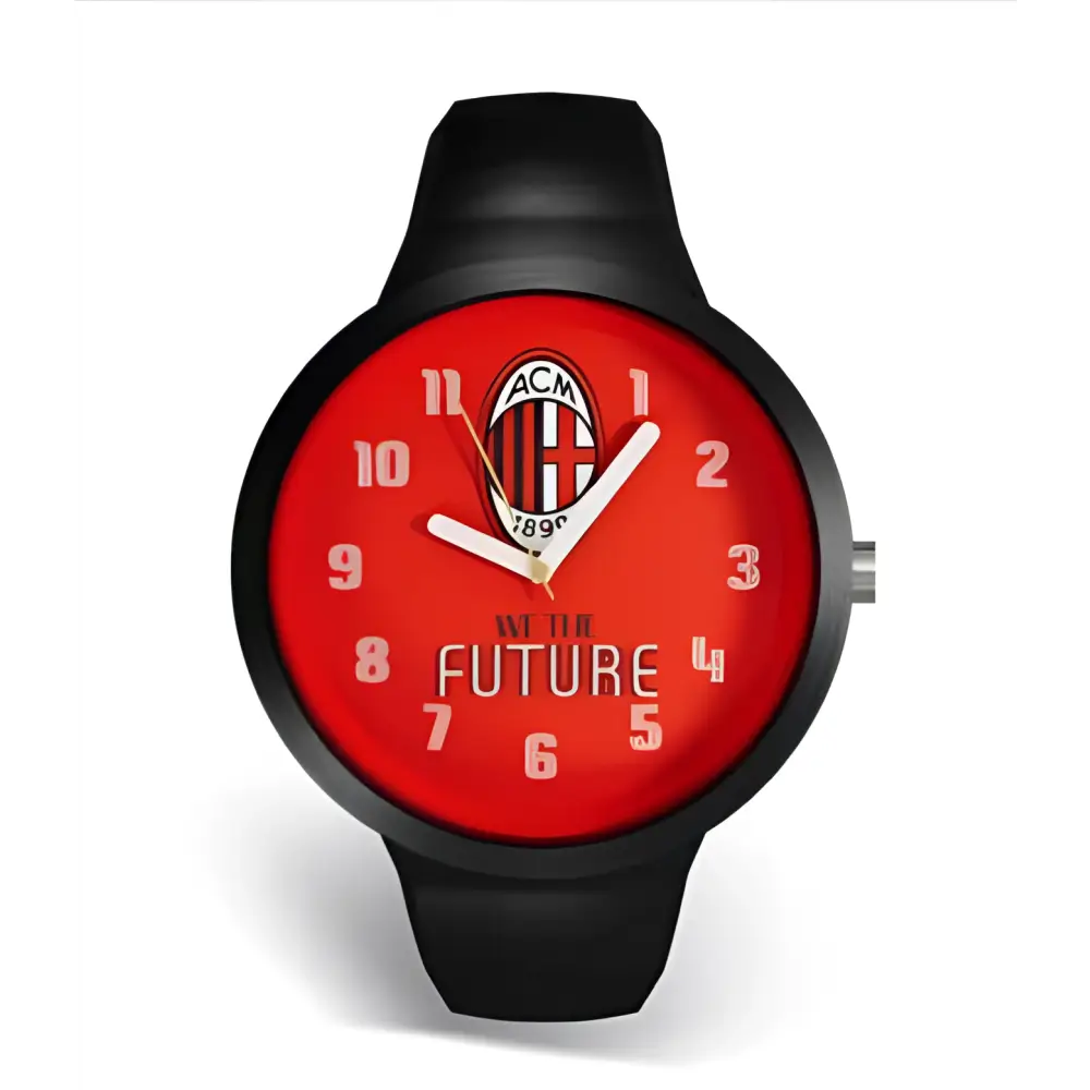 Orologio AC Milan analogico con stemma, quadrante rosso e cinturino nero