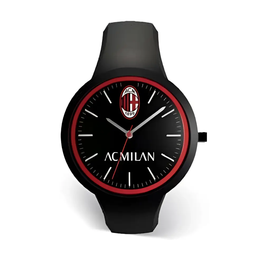 Orologio analogico AC Milan nero e rosso con cinturino in silicone e stemma