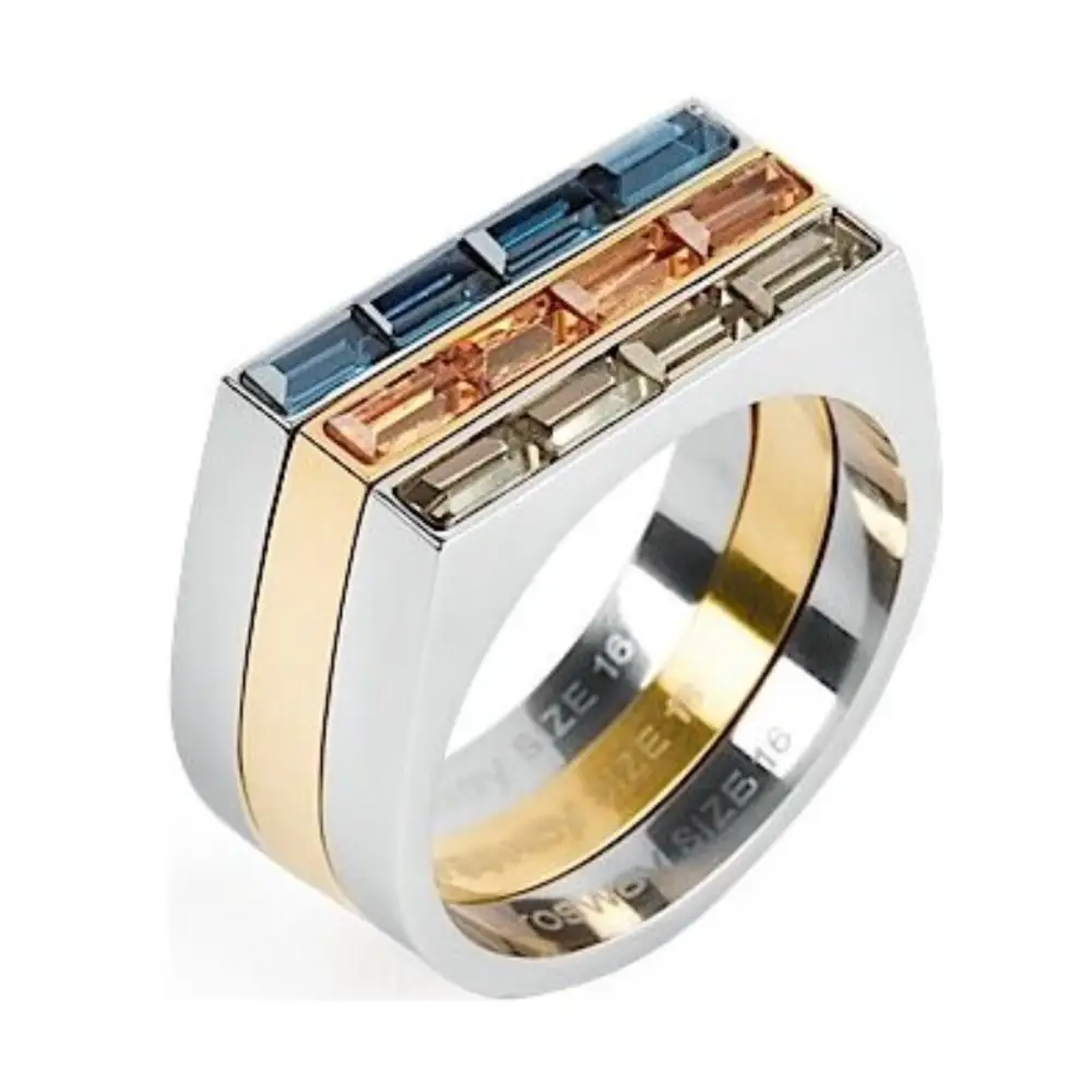 Anello donna triplo Philosophy in acciaio BPH33D oro argento pietre blu mis. 18