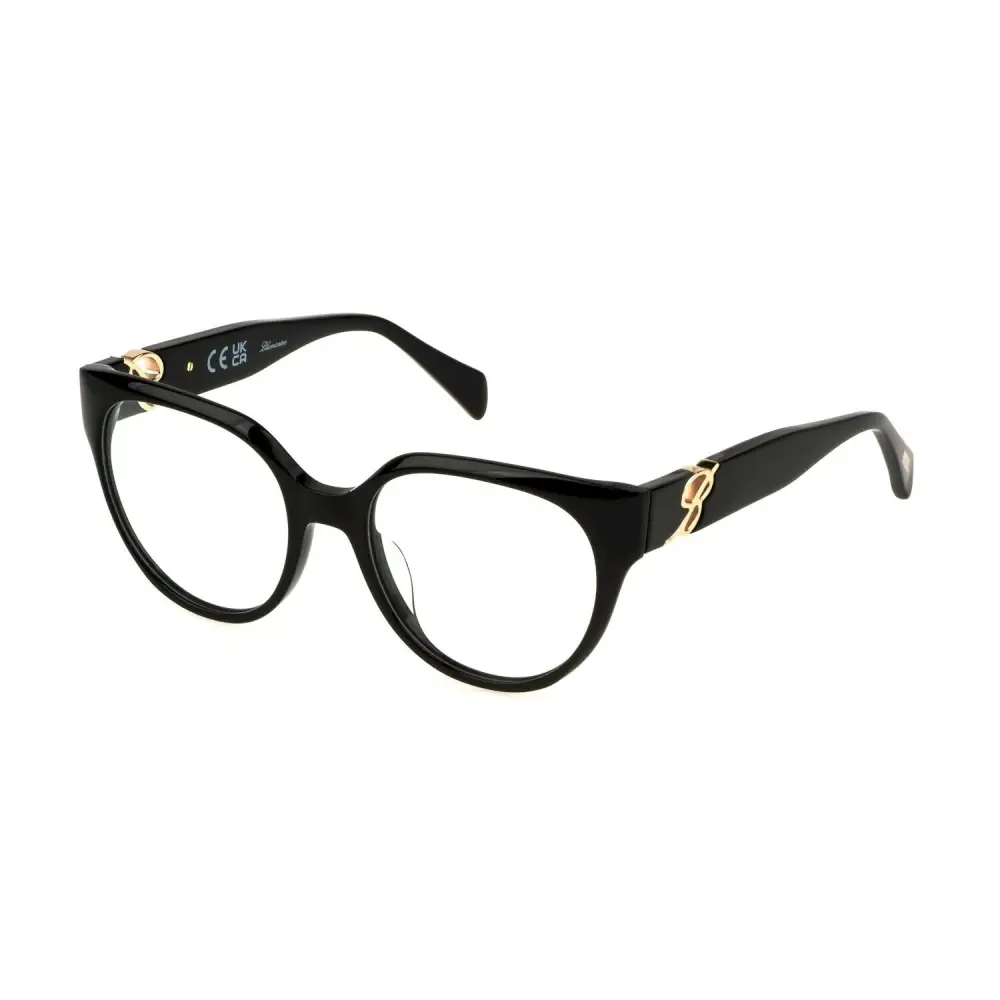 Occhiali da vista Blumarine donna VBM848 colore 0700 calibro 52/18, montatura nera cat-eye con accenti dorati e logo