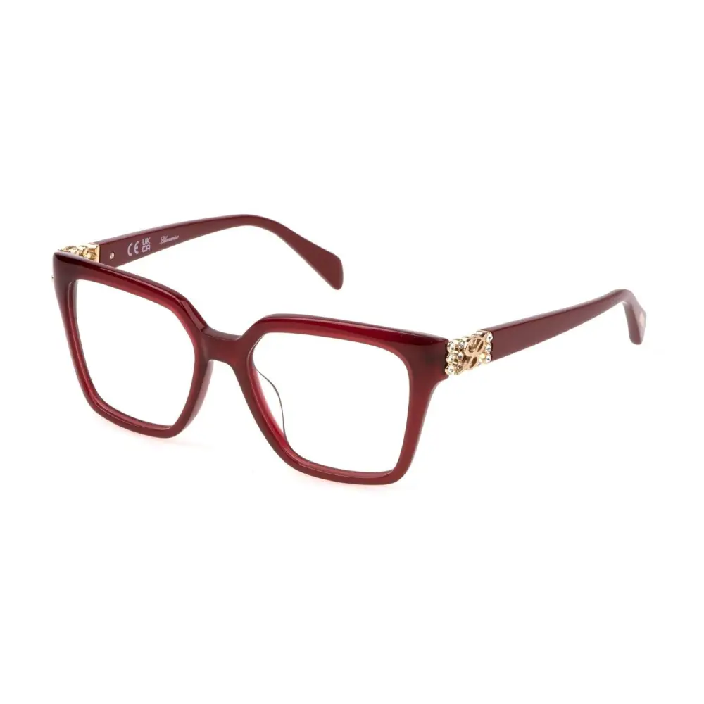 Occhiali da vista Blumarine cat-eye rossi in acetato con dettagli oro e fiocco VBM851S 09Y9