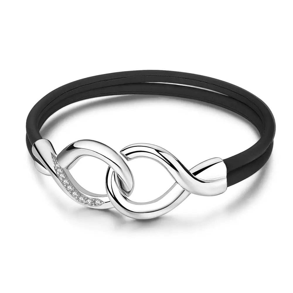 Bracciale infinito argento con gomma nera e diamanti, Alwais BAW15A