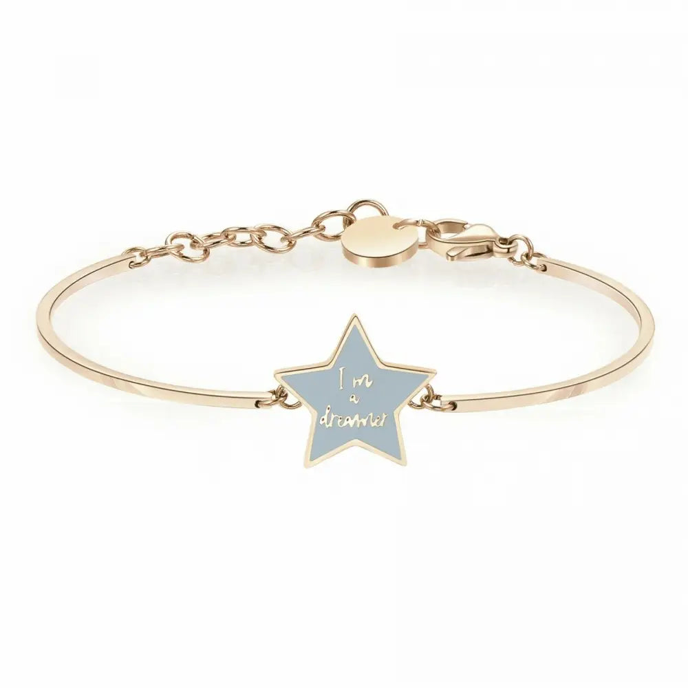 Bracciale donna chakra Stella BHK324 in oro rosa con smalto blu e incisione sono un sognatore