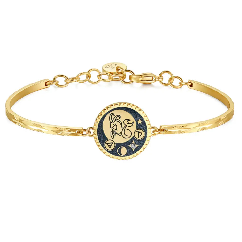 Bracciale donna zodiaco Capricorno in oro con smalto blu-bianco