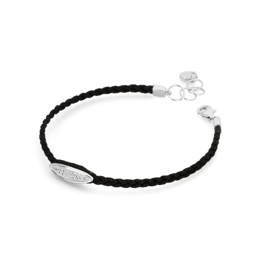 Bracciale donna in cotone nero intrecciato con ciondolo ovale argento Enigma G9EN13