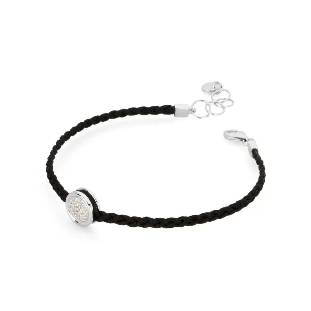 Bracciale donna in cotone nero intrecciato con ciondolo argento Enigma G9LL11