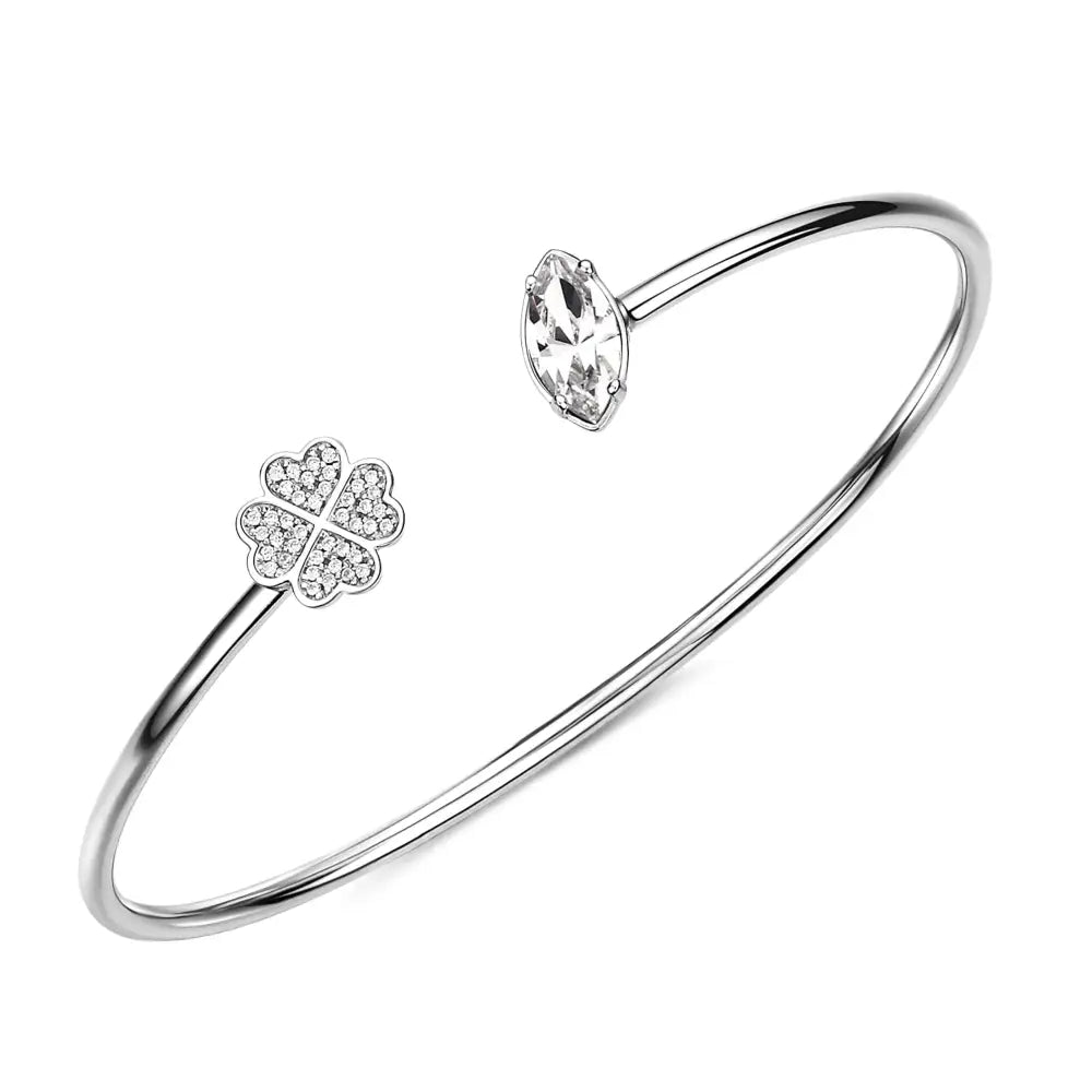 Bracciale rigido donna in argento quadrifoglio con zirconi cubici