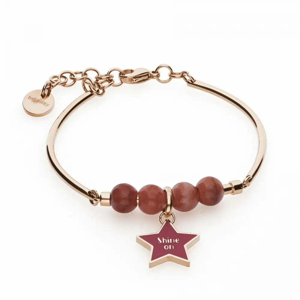 Bracciale donna Tres Jolie rose gold con charm stella shine on, perline marroni e gancio aragosta
