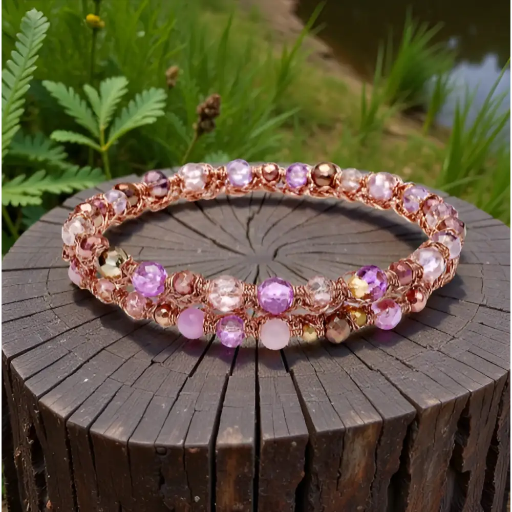 Bracciale handmade Aurora Lilla con cristalli sfaccettati viola e rosa