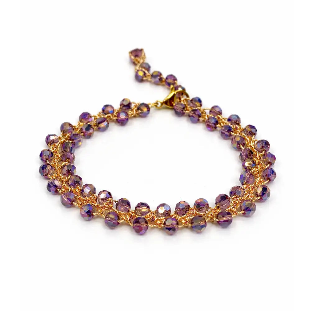 Bracciale handmade ametista dorata regolabile viola con cristalli sfaccettati