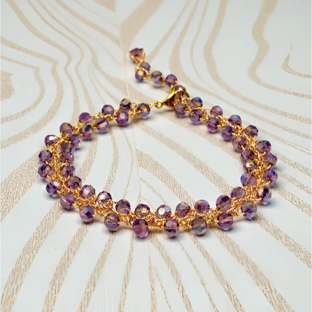 Bracciale handmade Ametista Dorata regolabile viola con cristalli sfaccettati
