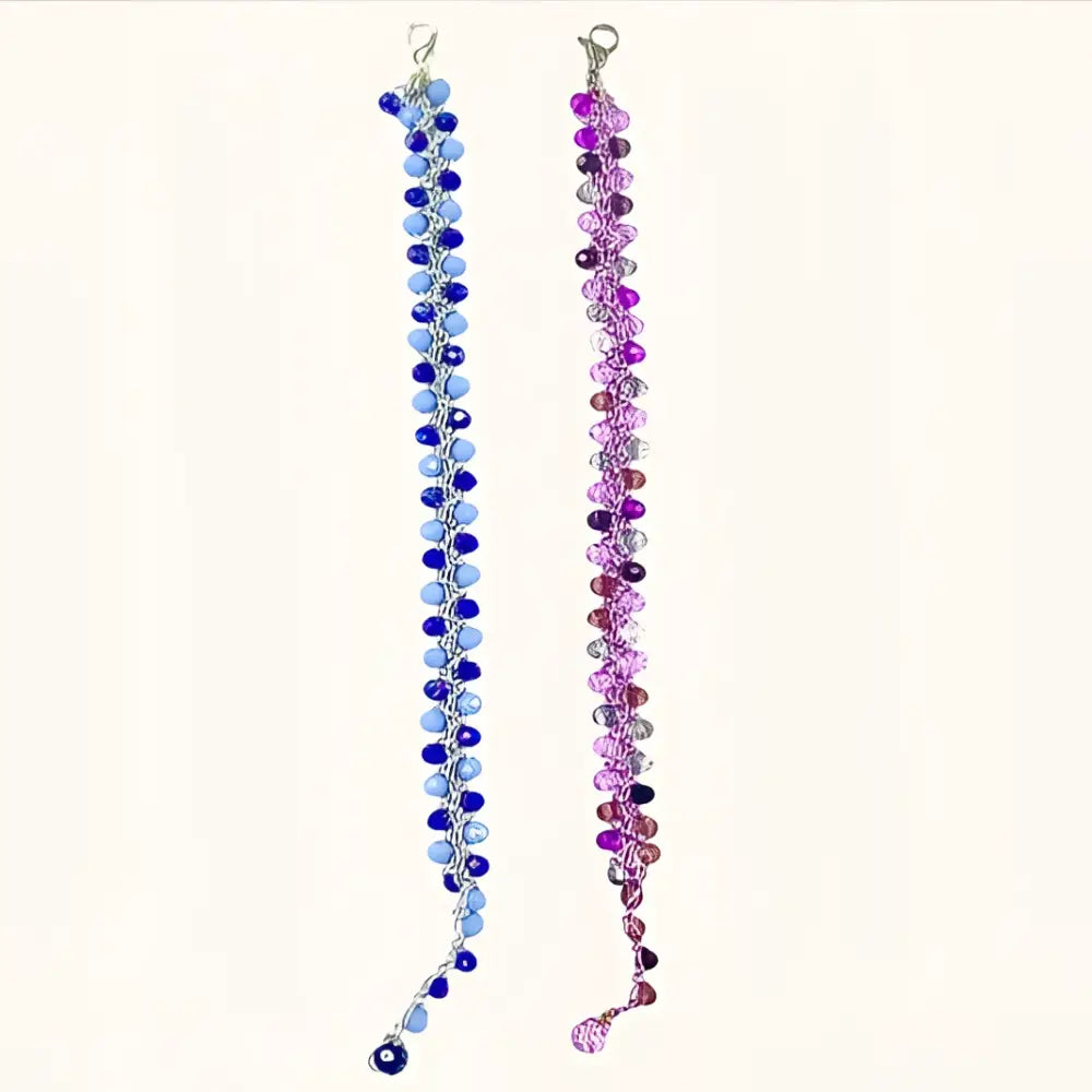 Bracciale artigianale Aurora regolabile con cristalli sfaccettati blu e rosa