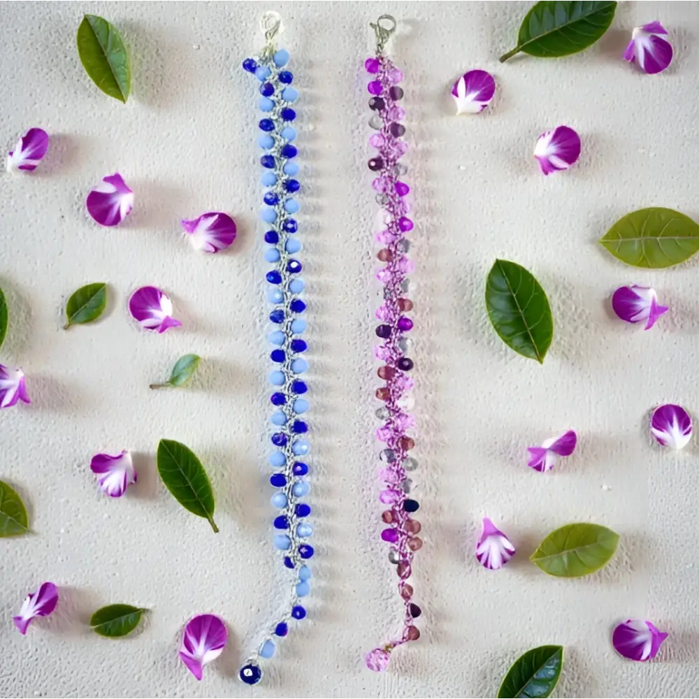 Bracciale handmade Aurora regolabile viola e blu con cristalli sfaccettati