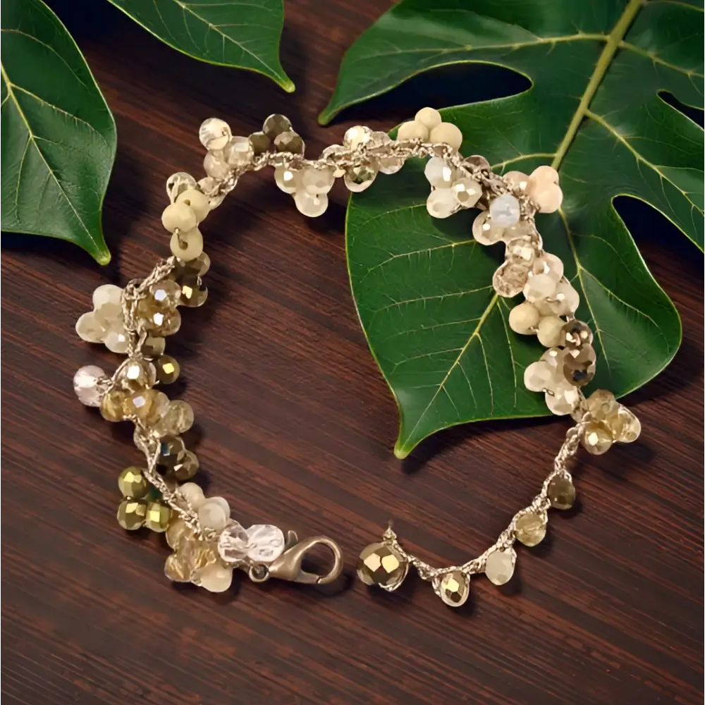 Bracciale handmade Aurora regolabile con cristalli sfaccettati oro e gialli