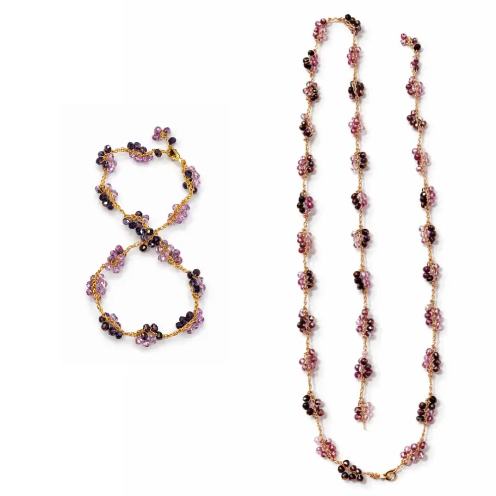 Bracciale Costellazione doppio giro con cristalli rosa prugna oro elegante