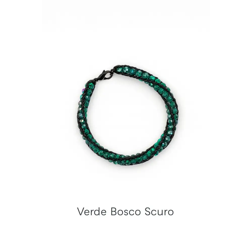 Bracciale artigianale Intreccio con perle sfaccettate verde smeraldo