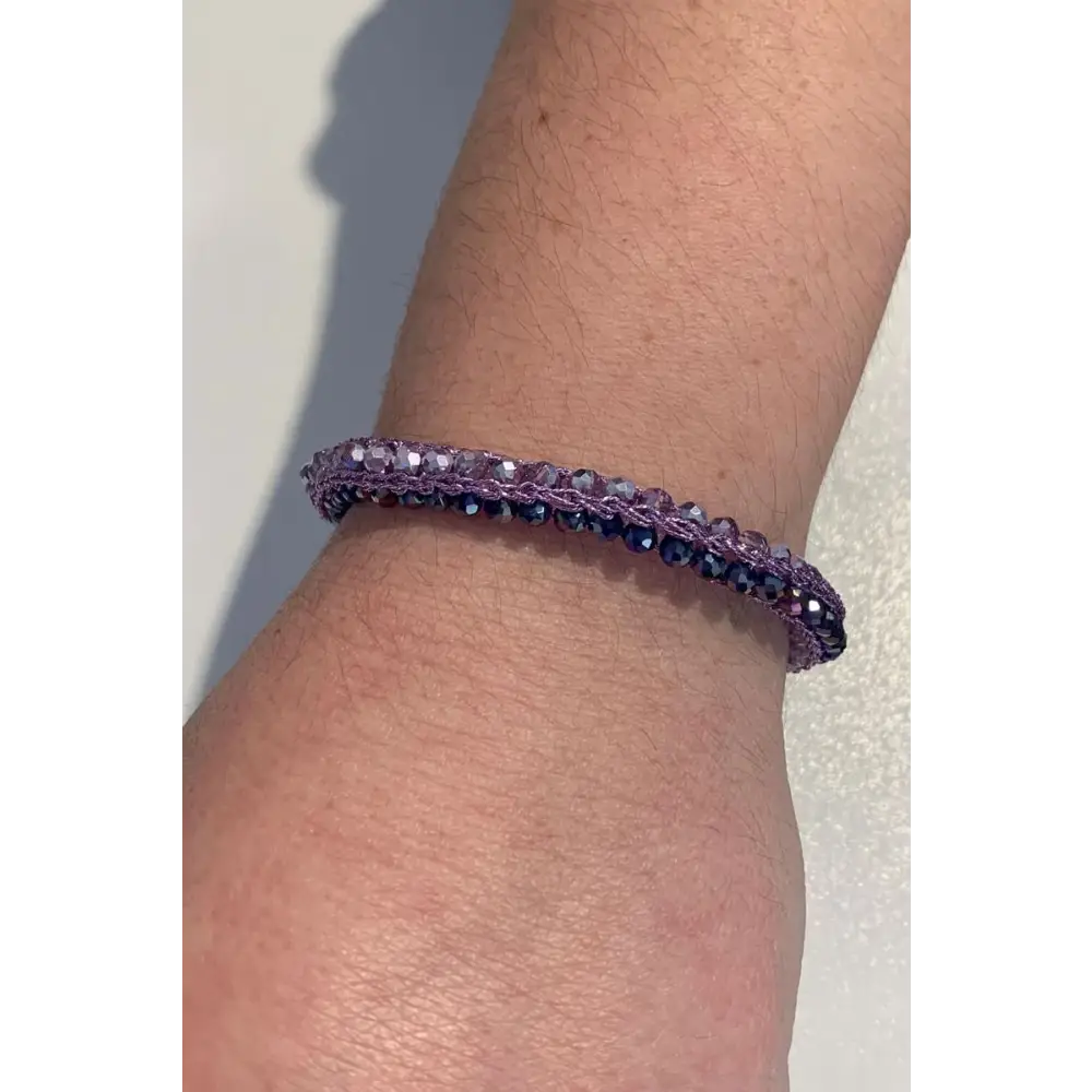Bracciale handmade Intreccio con cristalli sfaccettati in lavanda