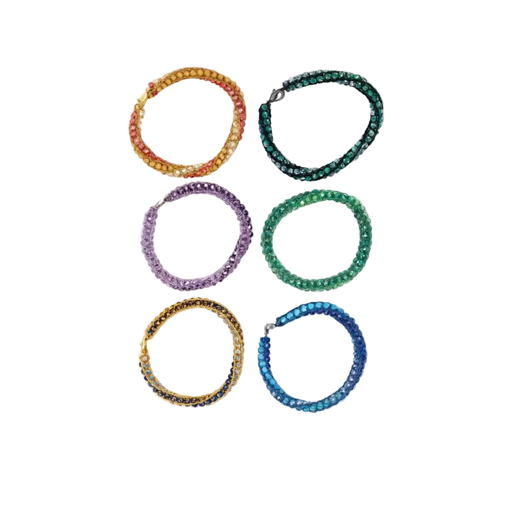 Sei bracciali intrecciati handmade con cristalli sfaccettati in 6 colori