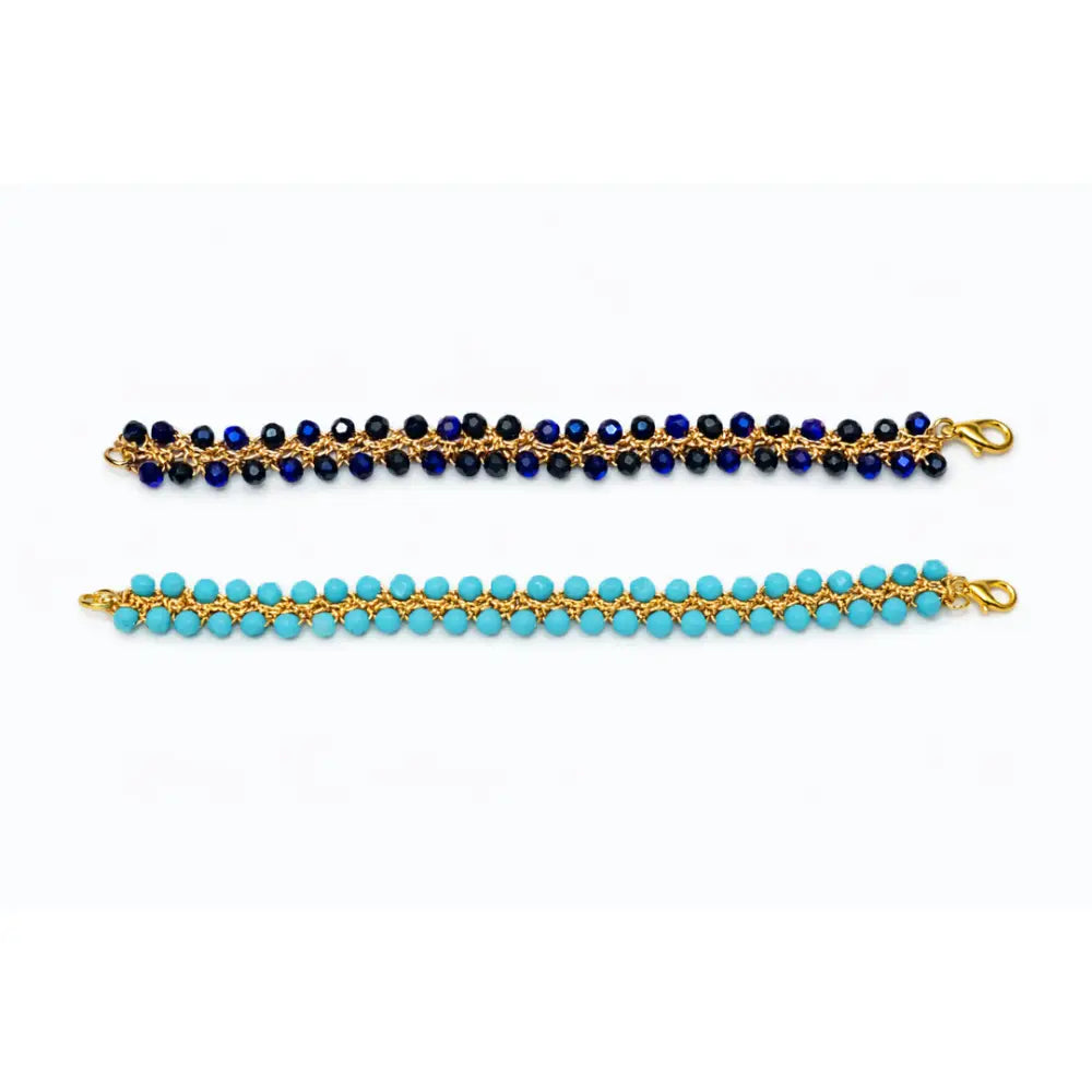 Bracciale handmade Onda con cristalli sfaccettati blu notte e turchese