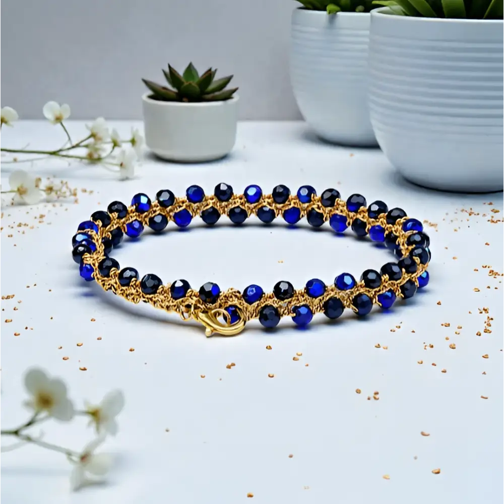 Bracciale handmade Onda con cristalli sfaccettati blu notte e neri