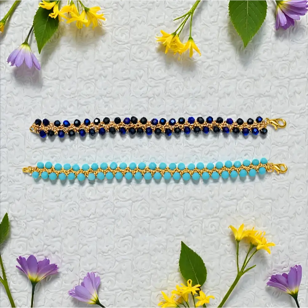 Due bracciali handmade Onda con cristalli sfaccettati in blu notte e turchese