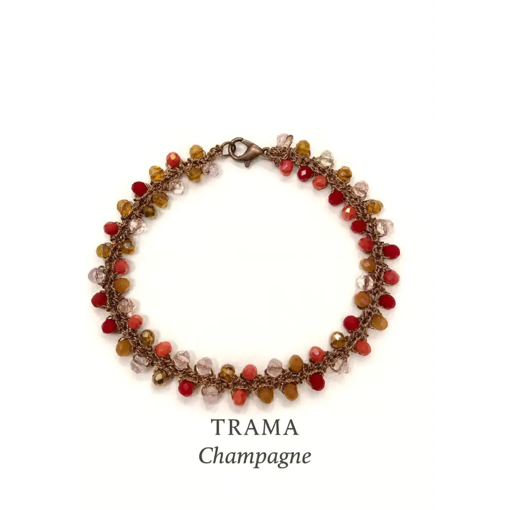 Bracciale handmade Trama con cristalli sfaccettati in rame e colori caldi