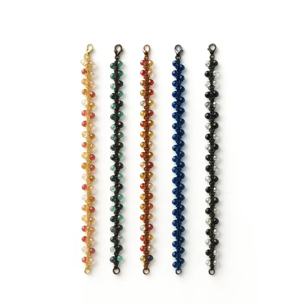 Cinque bracciali handmade Trama con cristalli sfaccettati in 5 colori