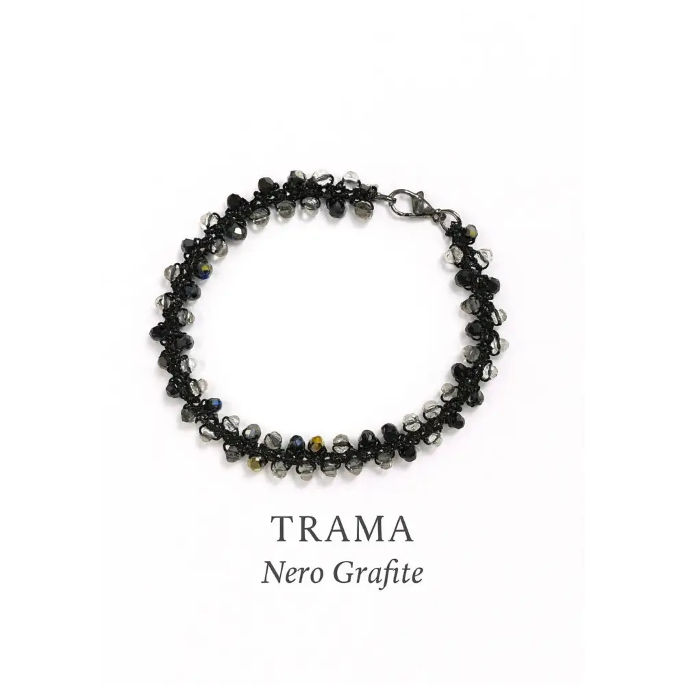 Bracciale handmade Trama con cristalli sfaccettati neri iridescenti