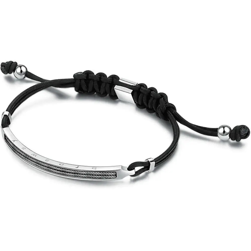 Bracciale Uomo Black BKL13 in acciaio inox con corda nera e perline argento