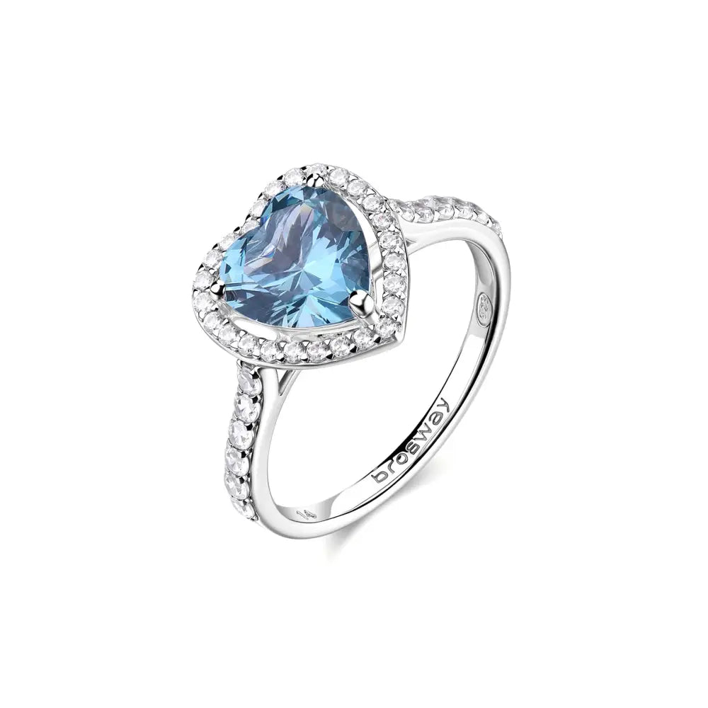 Anello donna Brosway in argento 925 con cuore, topazio blu e diamanti halo