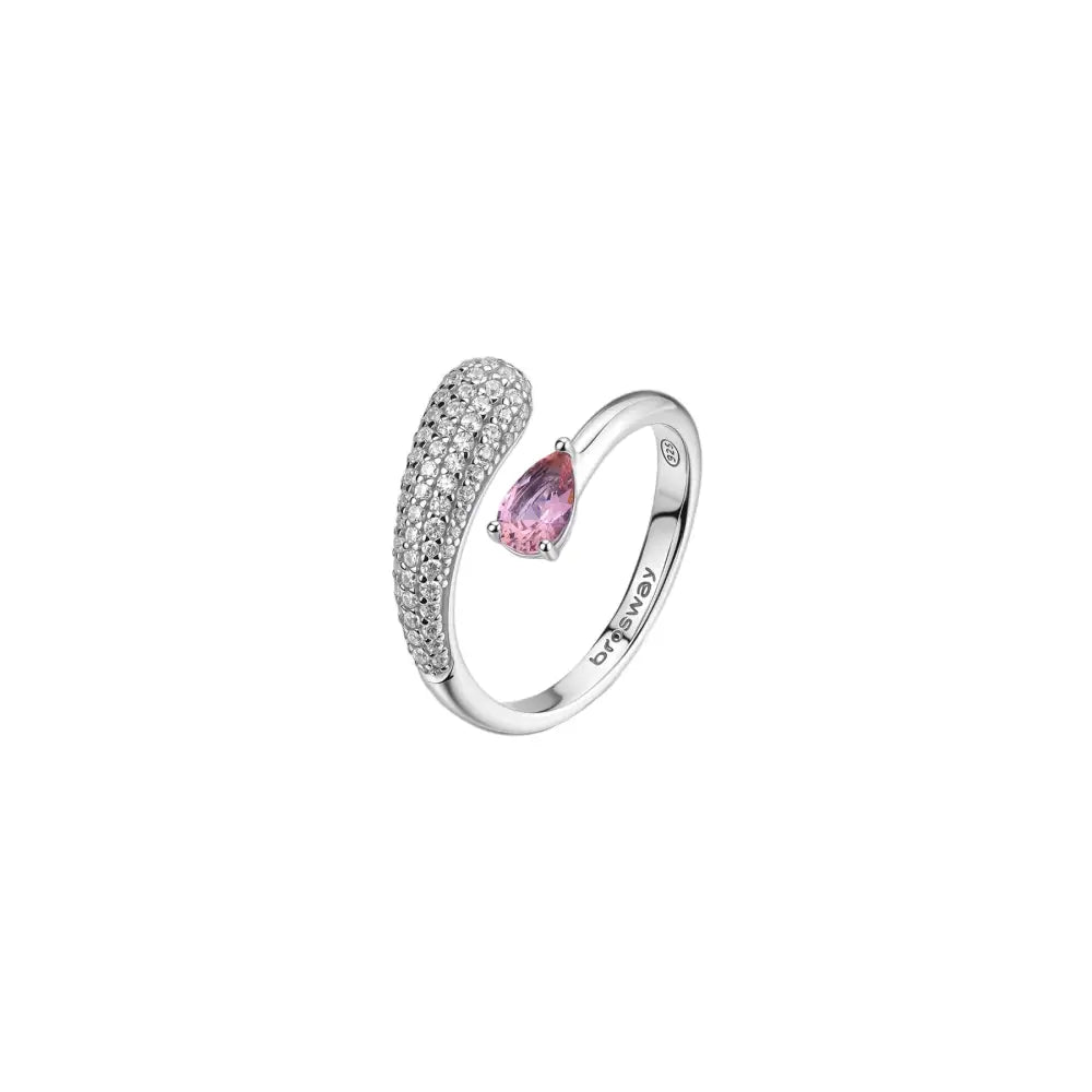 Anello donna brosway in argento 925 con fascia pavé e pietra rosa a forma di pera della collezione fancy ftp19