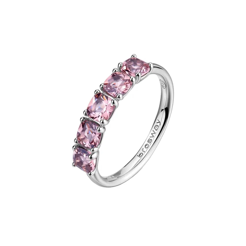 Anello donna in argento 925 con cinque pietre rosa rettangolari collezione fancy brosway ftp20