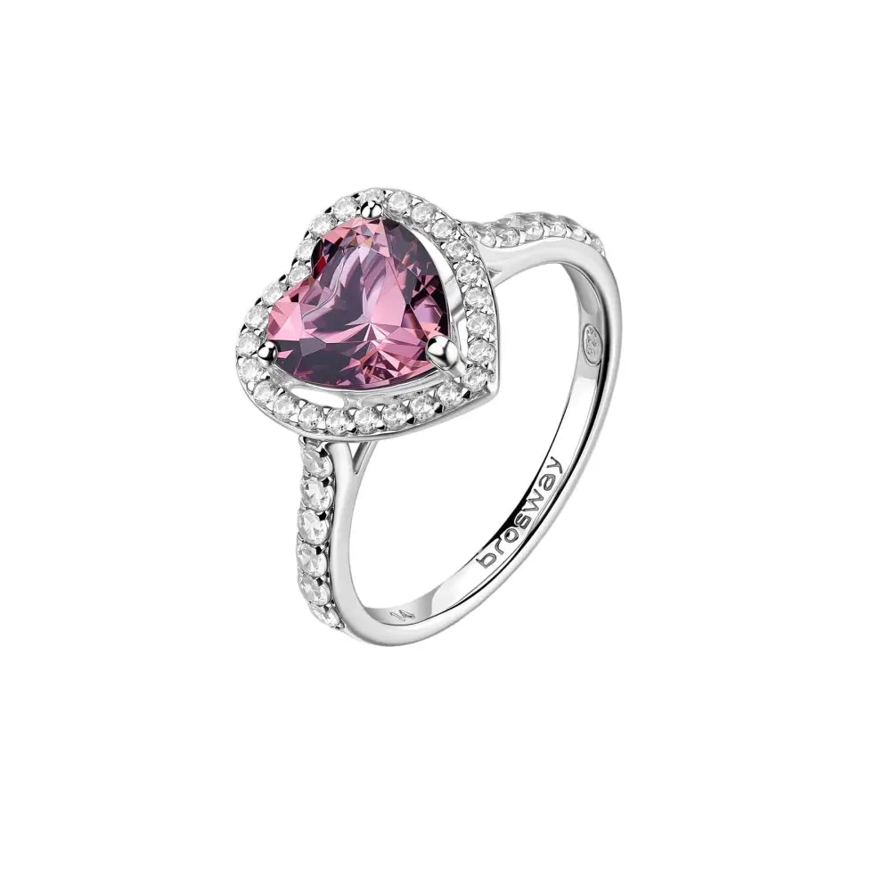 Delicato anello Brosway donna in argento 925 con pietra rosa a cuore e diamanti della collezione Fancy ftp25d