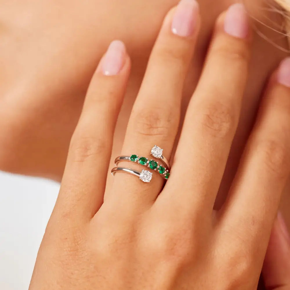 Set di anelli stacking Brosway in argento 925 con smeraldi e diamanti